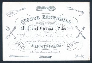 George Brownhill, fremstiller af tysk sølv, handelskort af English School