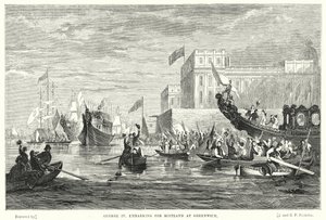 George IV på vej til Skotland ved Greenwich (gravering) af English School