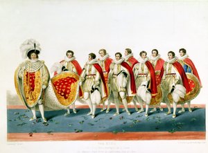 George IV i kroningskåber iført en ejendomshætte, graveret af E. Scrivenor, fra en plade af Sir George Naylor af English School