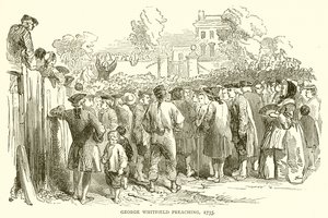 George Whitfield Preaching, 1735 af English School