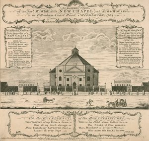 George Whitfields nye kapel og Alms-huse i Tottenham Court Road, London, 1764 af English School
