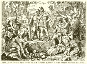 Germanicus begraver knoglerne fra den dræbte romer i slaget mod Hermann