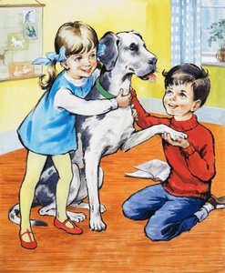 Pige og dreng med hund af English School