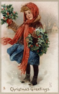 Pige, der sælger kristtorn og julekranse (chromolitho) af English School