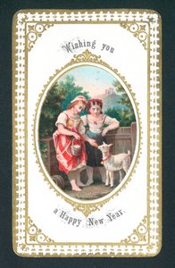 Piger fodrer ged, nytårskort af English School