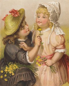 Piger med smørblomster (chromolitho) af English School