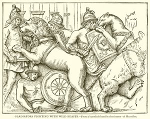 Gladiatorer, der kæmper med vilde dyr af English School