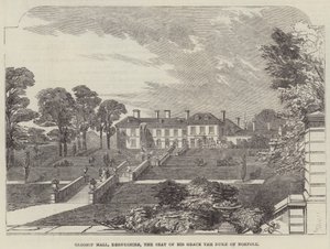 Glossop Hall, Derbyshire, sæde for hans nåde, hertugen af Norfolk (gravering) af English School