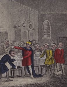 Gud laver et festmåltid og byder sine skabninger komme ... (farvet indgravering) af English School