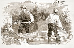 Gold-washing at the Diggings, fra The Illustrated London News, 1849 af English School