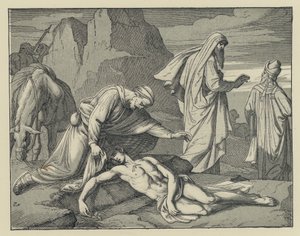 barmhjertig samaritaner (gravering) af English School