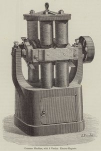Gramme-maskine, med 8 vertikale elektromagneter (gravering) af English School