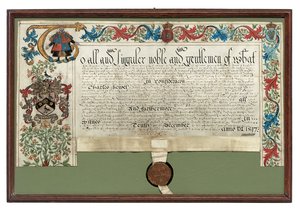 Bevilling af våben til Charles Hewitt, 1597 af English School
