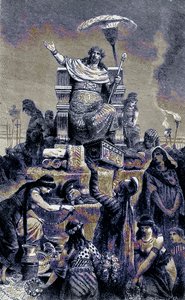 Græsk degeneration - Croesus på begravelsesbunken, illustration fra The Illustrated History of the World, udgivet ca. 1880 (digitalt forbedret billede) af English School