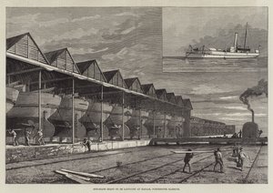 Gun-Boats klar til at blive søsat ved Haslar, Portsmouth Harbour (gravering) af English School