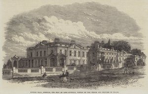 Gunton Hall, Norfolk, Lord Suffields sæde, besøgt af prinsen og prinsessen af Wales (gravering) af English School