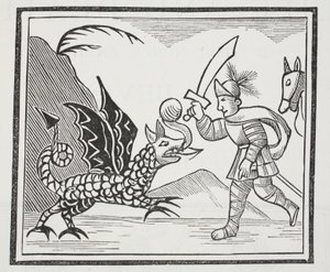 Guy and the Northumbrian Dragon, illustration fra Chap-books of the Eighteenth Century af John Ashton, pub. 1882 af English School