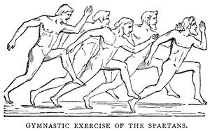 Spartanernes gymnastikøvelse, illustration fra The Illustrated History of the World, ca. 1880 af English School