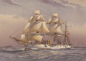 HMS Calliope, krydser af 3. klasse (farvelitografi) af English School