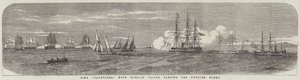 HMS "Dauntless," med russiske priser, passerer den svenske flåde (gravering) af English School