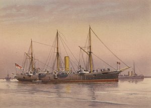 HMS Mohawk, krydser af 3. klasse (farvelitografi) af English School