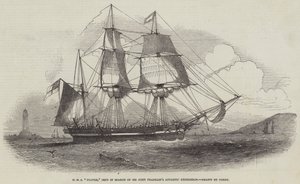 HMS "Plover," sendt på jagt efter Sir John Franklins arktiske ekspedition (gravering) af English School