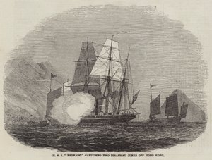 HMS "Reynard" fanger to piratkopier ud for Hong Kong (gravering) af English School