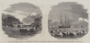 HMS "Termagant" konvojerer Gun-Boats "Grappler" og "Forward" gennem Magellan-strædet (gravering) af English School