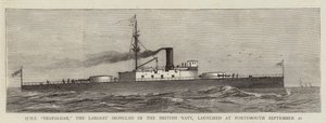 HMS "Trafalgar", den største jernbeklædte i den britiske flåde, opsendt i Portsmouth 20. september (gravering) af English School