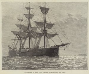 HMS Triumph, om bord, hvor den sene fatale eksplosion fandt sted (gravering) af English School