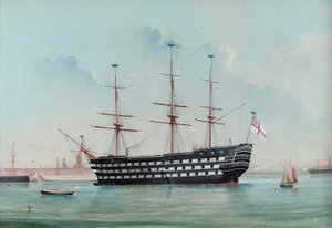 HMS Victory i Portsmouth Harbour, ca. 1860 af English School