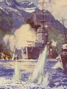 HMS Warspite vor der Küste Norwegens von English School