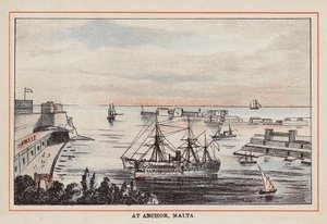 HM indisk troppeskib: For anker, Malta (koloreret stik) af English School