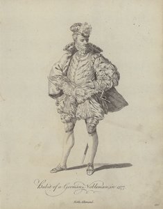 En tysk adelsmands klædedragt i 1577 (kobberstik) af English School
