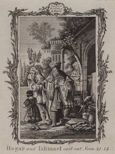 Hagar og Ismael udstødt (kobberstik) af English School
