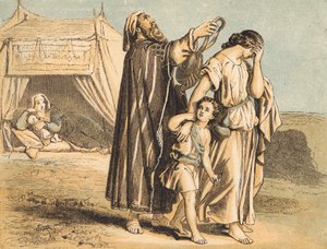 Hagar og Ismael sendt væk (farvet indgravering) af English School