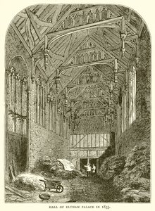 Hall of Eltham Palace i 1835 af English School