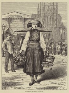 Hamburg Market Woman (gravering) af English School