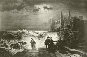 Hamlet og hans fars spøgelse (gravure) af English School