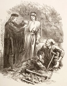 Hamlet holder kraniet af Yorick, illustration af Akt V, Scene I i Hamlet, fra 
