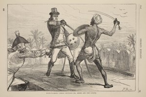 Hånd-til-hånd kamp mellem Mr. Shore og Goojur, illustration fra Cassells Illustrated History of England af English School