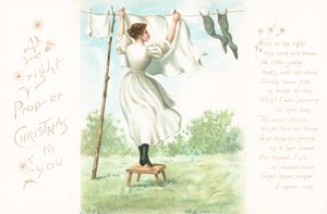 Hænger vasken ud, julekort af English School