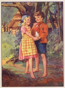 Hans og Grete (farvelitografi) af English School
