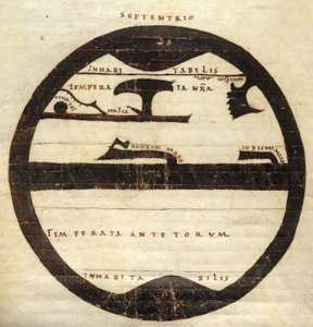 Harley MS 2772 f. 70v, Diagrammatic Zonal World Map, c.1050 (blæk & tempera på pergament) af English School