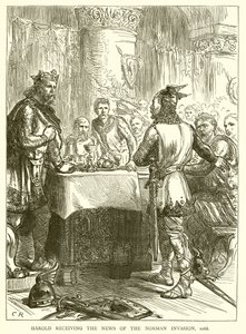 Harold modtager nyheden om den normanniske invasion, 1066 af English School