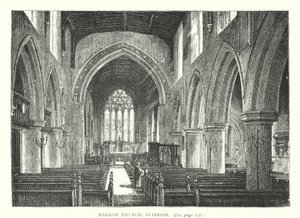 Harrow Church, interiør (kobberstik) af English School