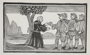 Han bandt abbeden til et træ, illustration fra Chap-books of the Eighteenth Century af John Ashton, pub. 1882 af English School