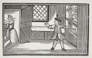 Han gik hen til spisekammeret og forsynede sig med brød og smør, illustration fra Chap-books of the Eighteenth Century af John Ashton, pub. 1882 af English School