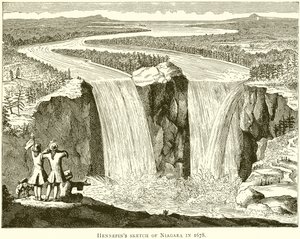 Hennepins skitse af Niagara i 1678 af English School