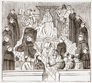 Henry V og hans parlament (fra Harleian MMS på British Museum), illustration fra The History of Protestantism af James Aitken Wylie (1808-1890), pub. 1878 af English School